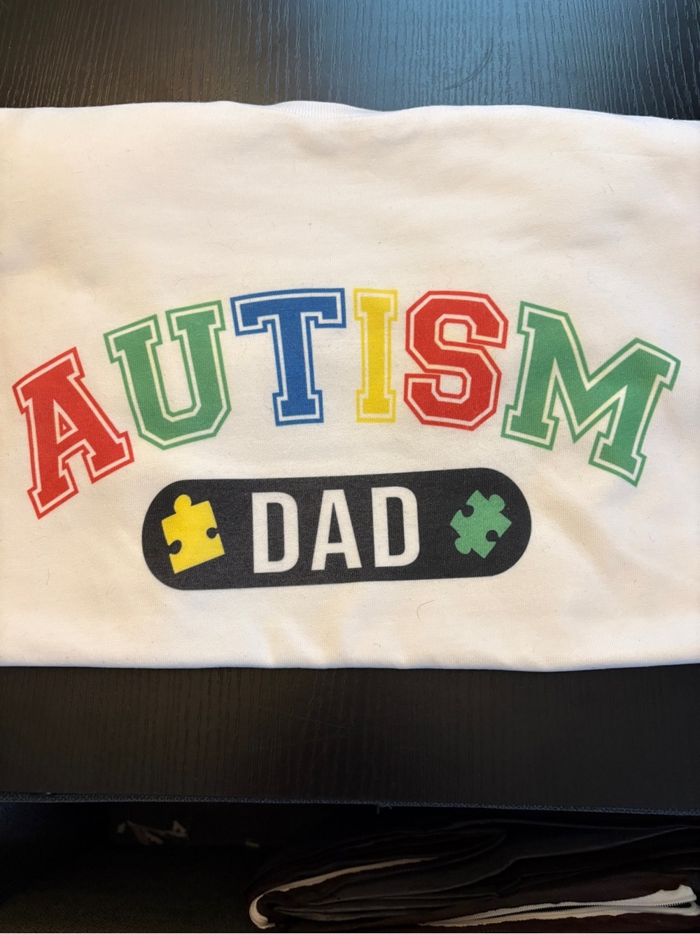 George White Short Sleeve Tee with Multicolor AUTISM DAD Graphic